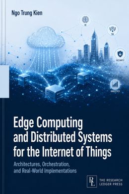 Cover of Edge Computing and Distributed Systems for the Internet of Things: edge server nodes on a mesh beneath a data-shedding cloud and a city skyline.