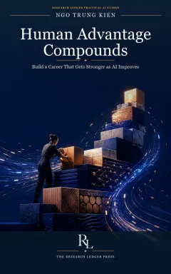 Cover of Human Advantage Compounds: a prepared Research Ledger Press guide to building a durable career as AI improves.