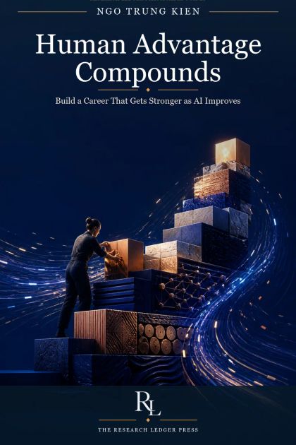 Cover of Human Advantage Compounds: a prepared Research Ledger Press guide to building a durable career as AI improves.