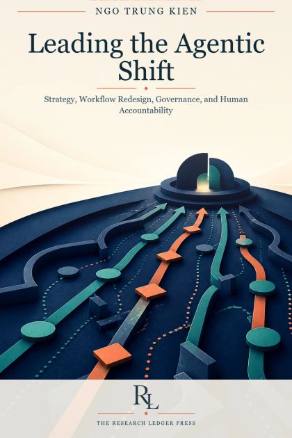 Cover of Leading the Agentic Shift: a prepared Research Ledger Press guide to strategy, workflow redesign, governance, and accountability.