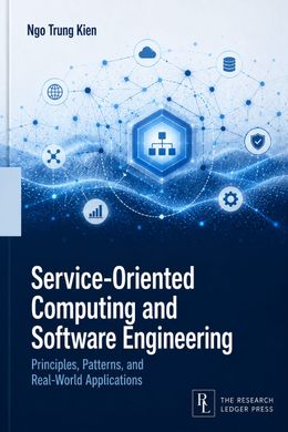 Cover of Service-Oriented Computing and Software Engineering: a central service hexagon linked to cloud, data, security and analytics nodes.