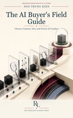 Cover of The AI Buyer's Field Guide: a prepared Research Ledger Press guide to choosing, testing, and governing AI vendors.