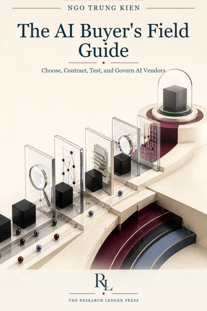 Cover of The AI Buyer's Field Guide: a prepared Research Ledger Press guide to choosing, testing, and governing AI vendors.